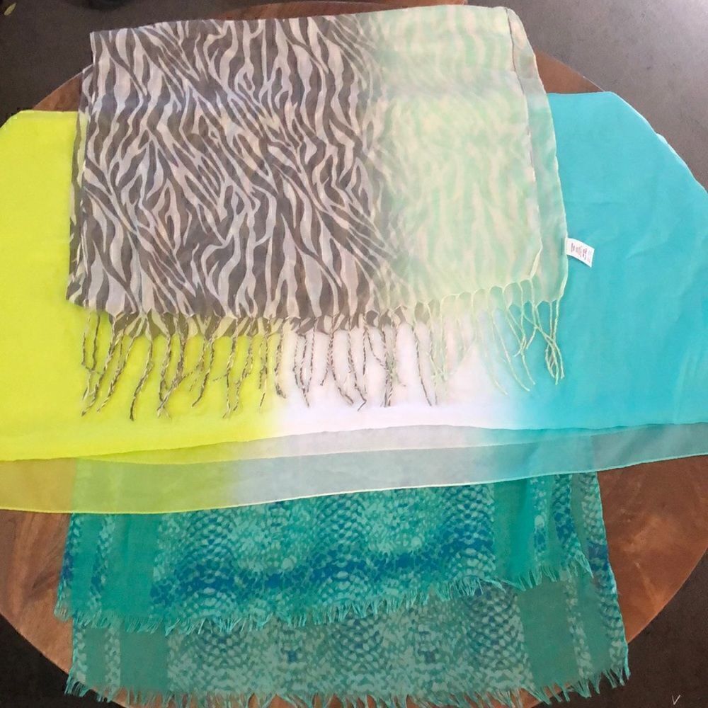 3 green/blue tone scarves